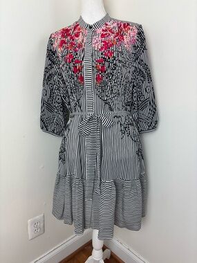 Saloni Tyra Silk Black and White Dress In Size 10 NWT